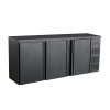 Horeca Bar | 3 volle deuren | zwart | 537 liter | B 200 x H 86 cm | RVS interieur